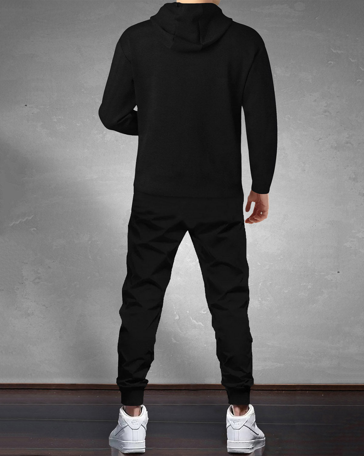 Black Hooded Full Sleeve T-shirt with Black Trackpant Tracksuit