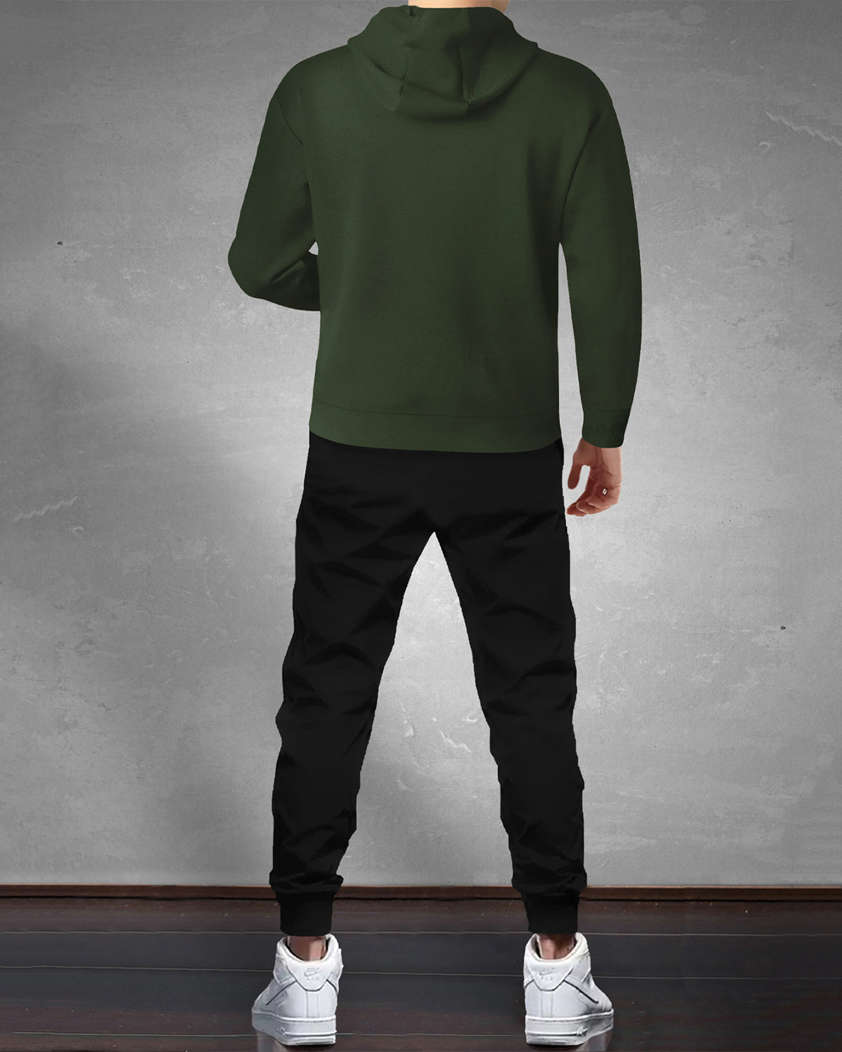 Olive Green Hooded Full Sleeve T-shirt with Black Trackpant Tracksuit