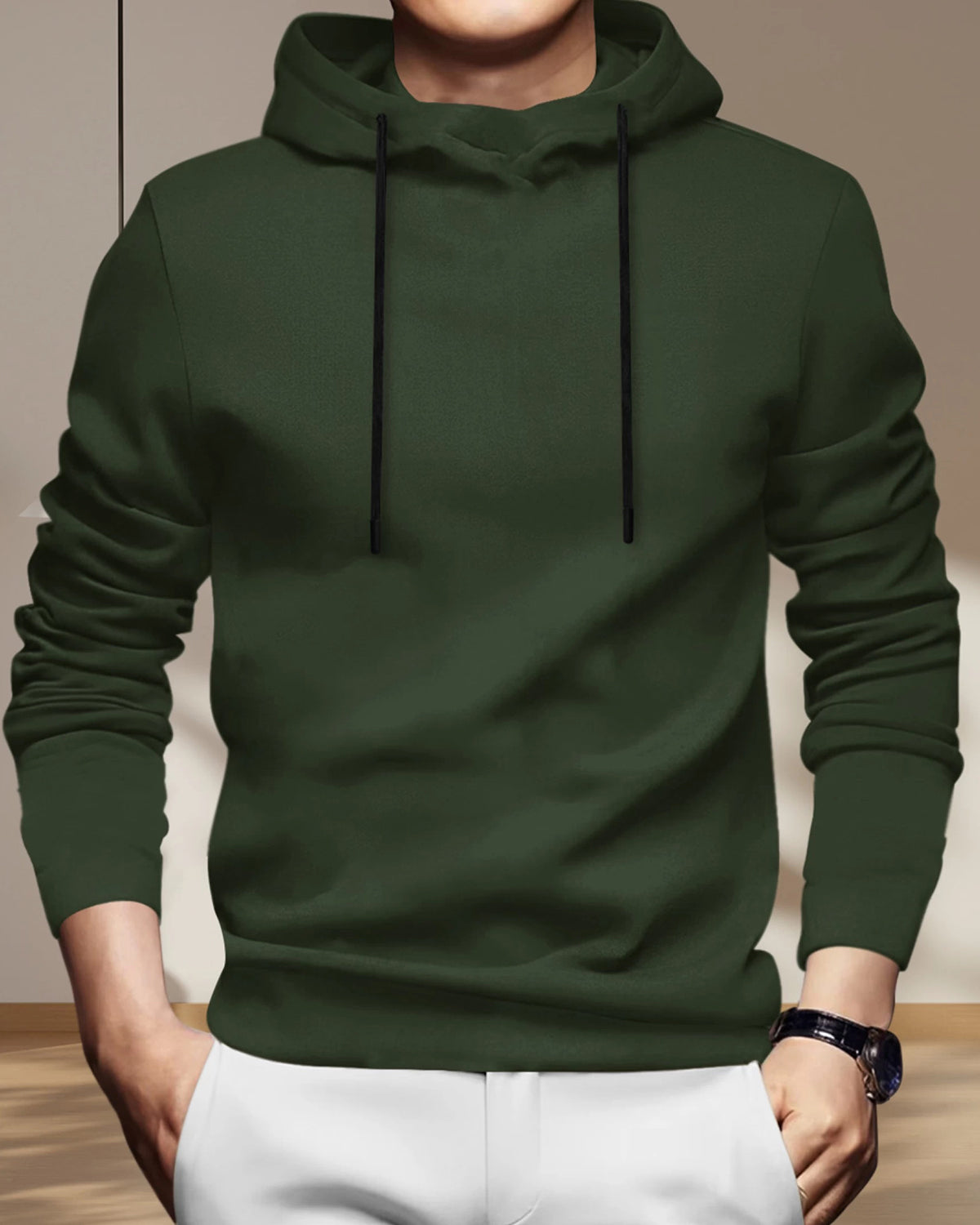 Olive Green Hooded Full Sleeve T-shirt with Black Trackpant Tracksuit