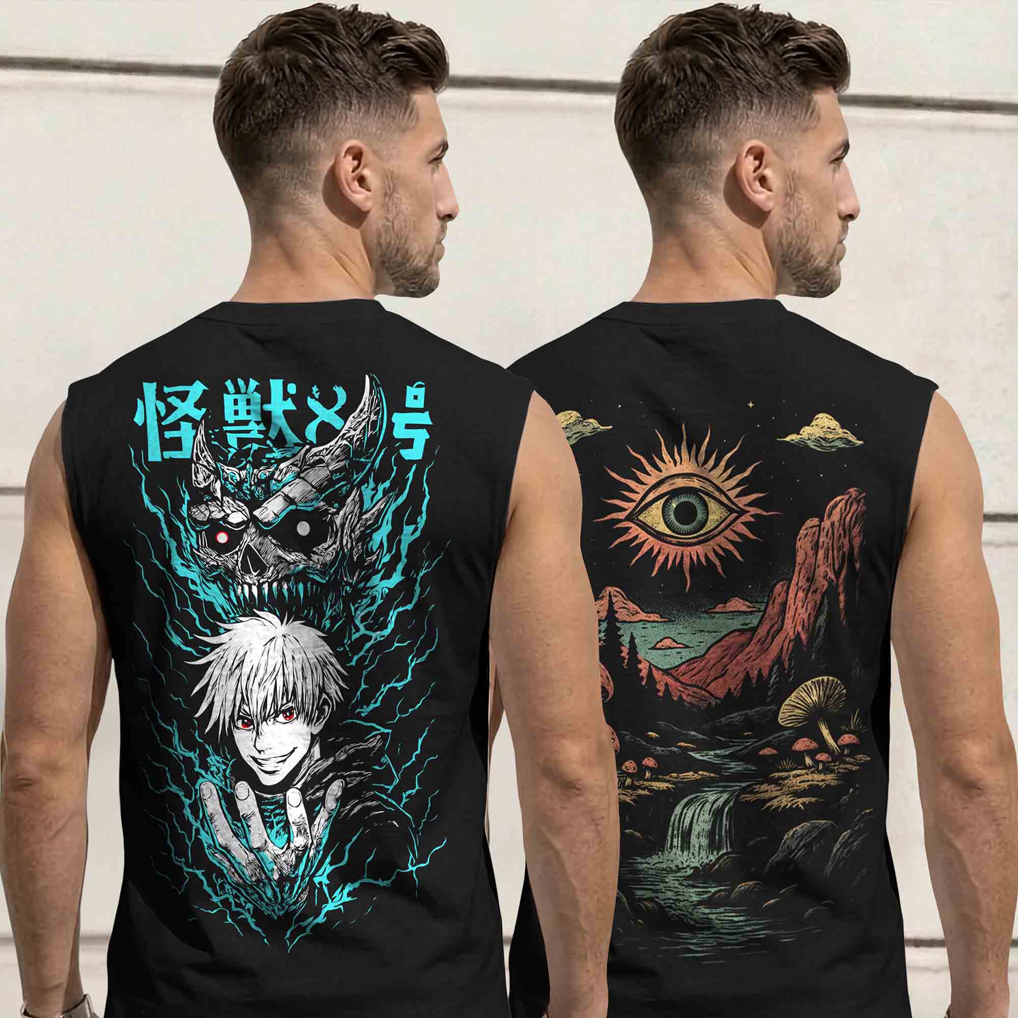 Mens Back Printed Sleeveless Vest Multicolors