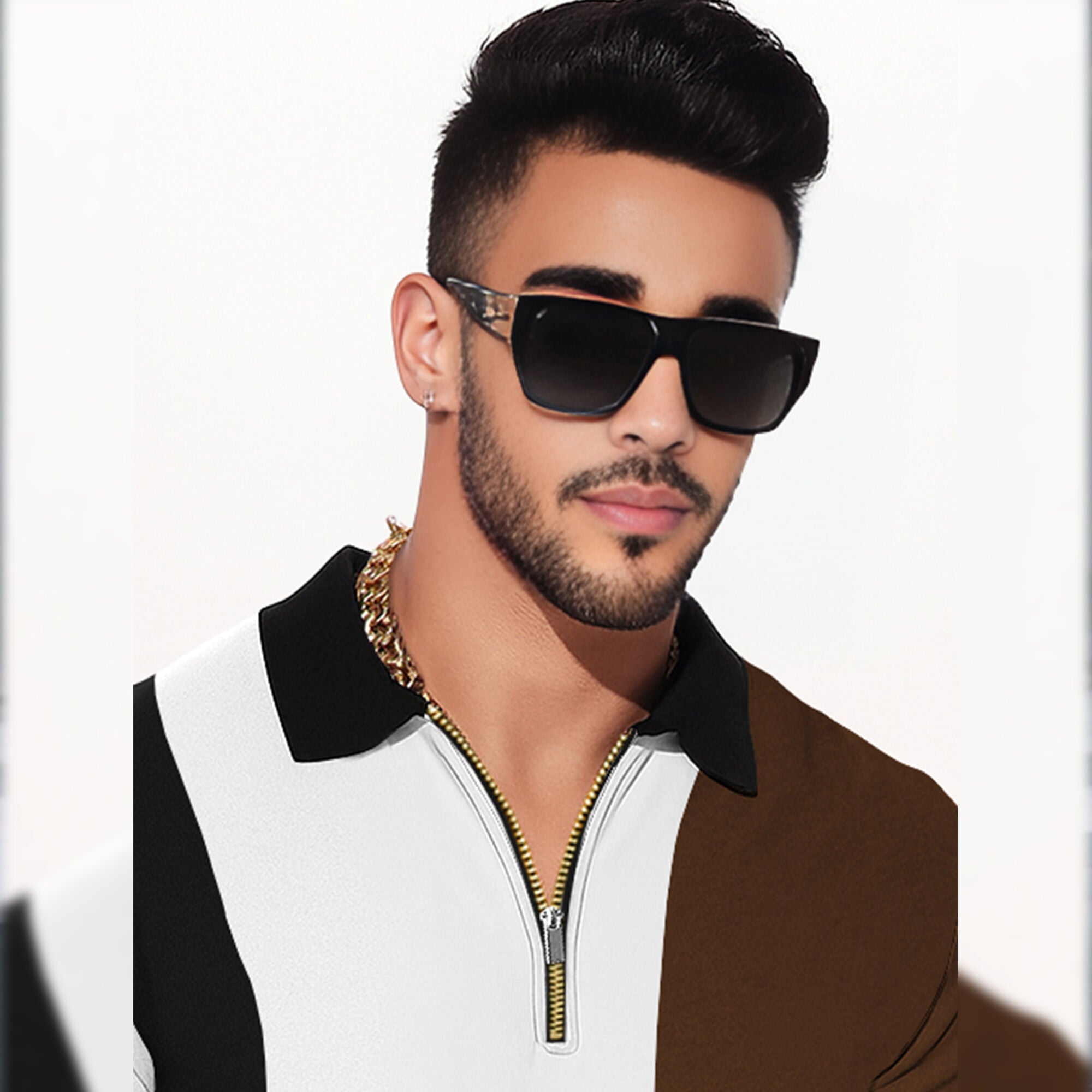 Half Sleeve Contrast Coller Quarter Zip Polo T-shirt Multicolor