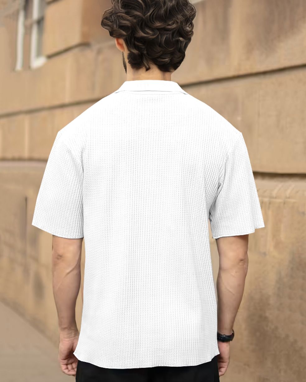 Half Sleeve Double Poacket Polo Waffle White T-shirt