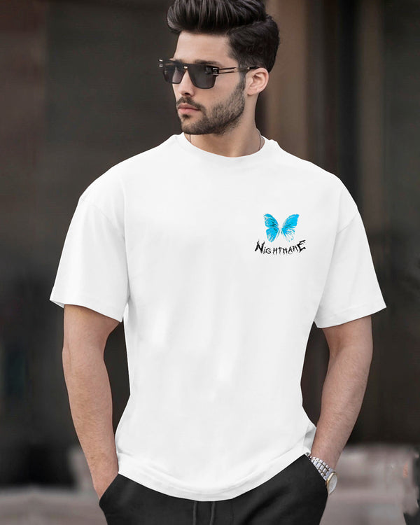 Men Butterfly Graphic Printed Oversized White T-Shirt