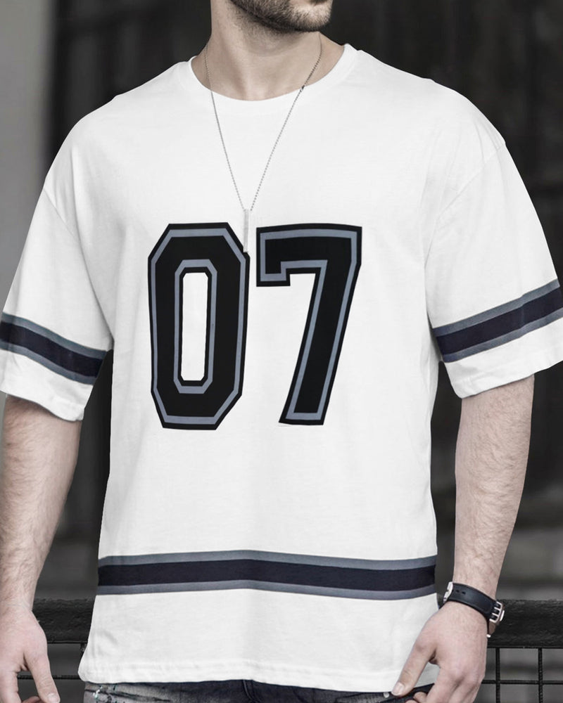 White Number Printed Oversized T-Shirt