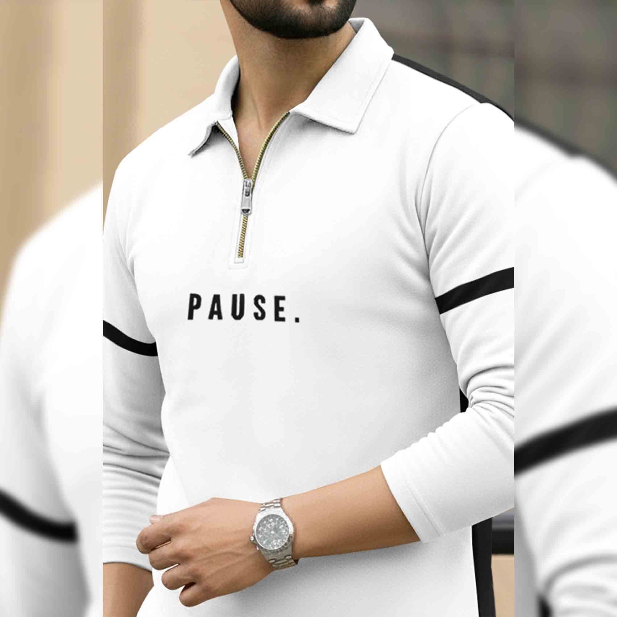 Men Quarter Zip Polo Neck Dual Color T-SHIRT White & Black