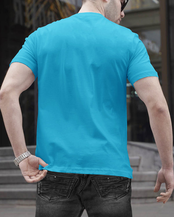 Men Skyblue V-neck Button Half Sleeve T-shirt