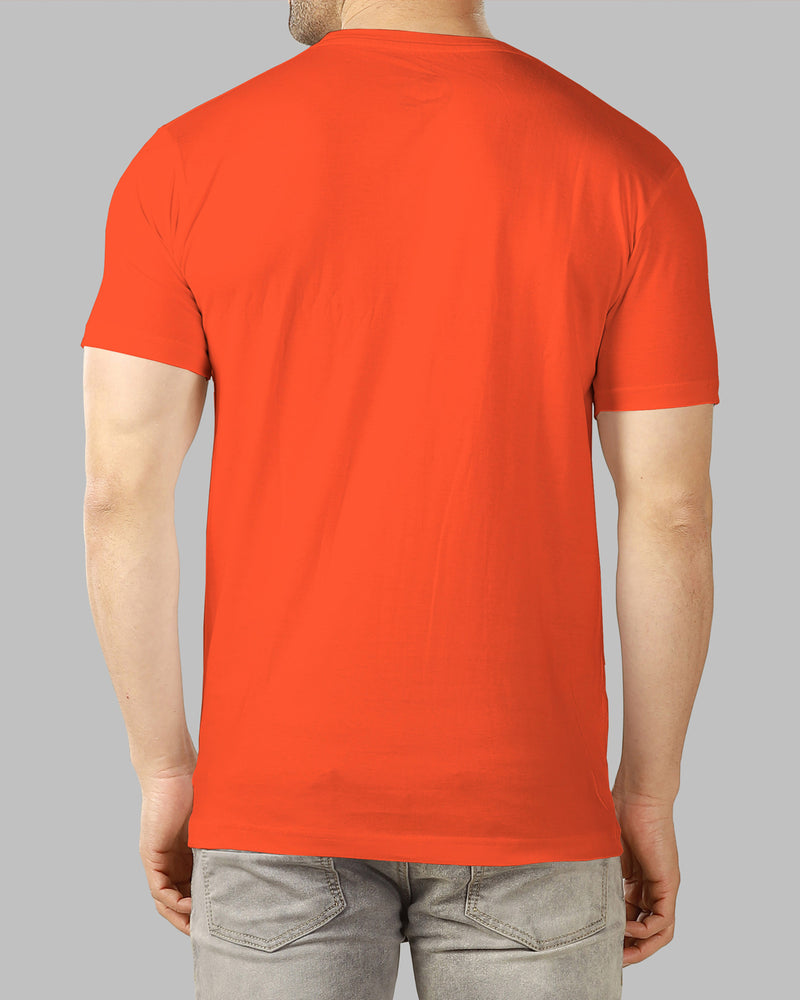 Men Feather Printed Orange Half Sleeve Round Neck T-shirt