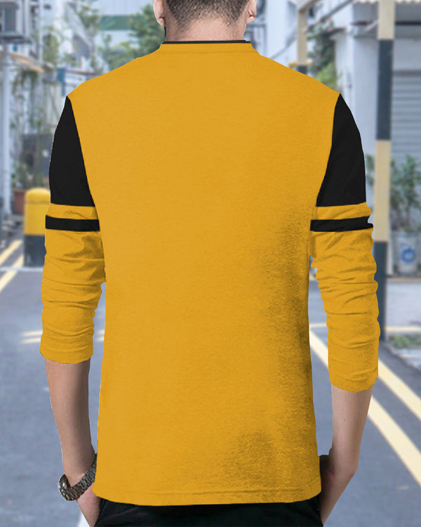 Solid Men Henley Neck Yellow Black Stripped T-Shirt