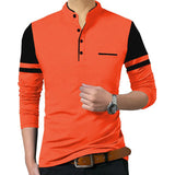 orange and black full hand men's mandarin collar tshirt 
