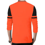 orange and black full hand men's mandarin collar tshirt back view