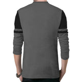 grey and black long sleeve men's mandarin collar tshirt back view