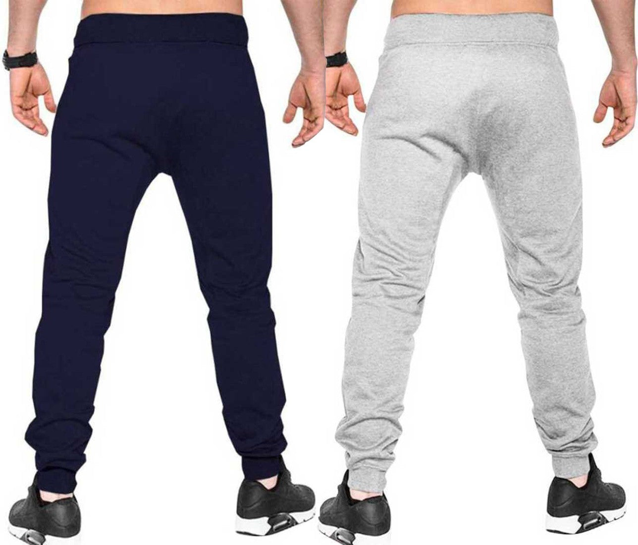 Solid Men Dark Blue, Grey Track Pants (Pack Of 2)