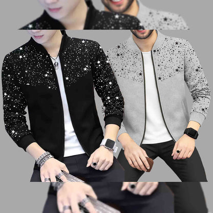 (Pack Of 2) Star Printed Round Neck Jacket Black & Grey