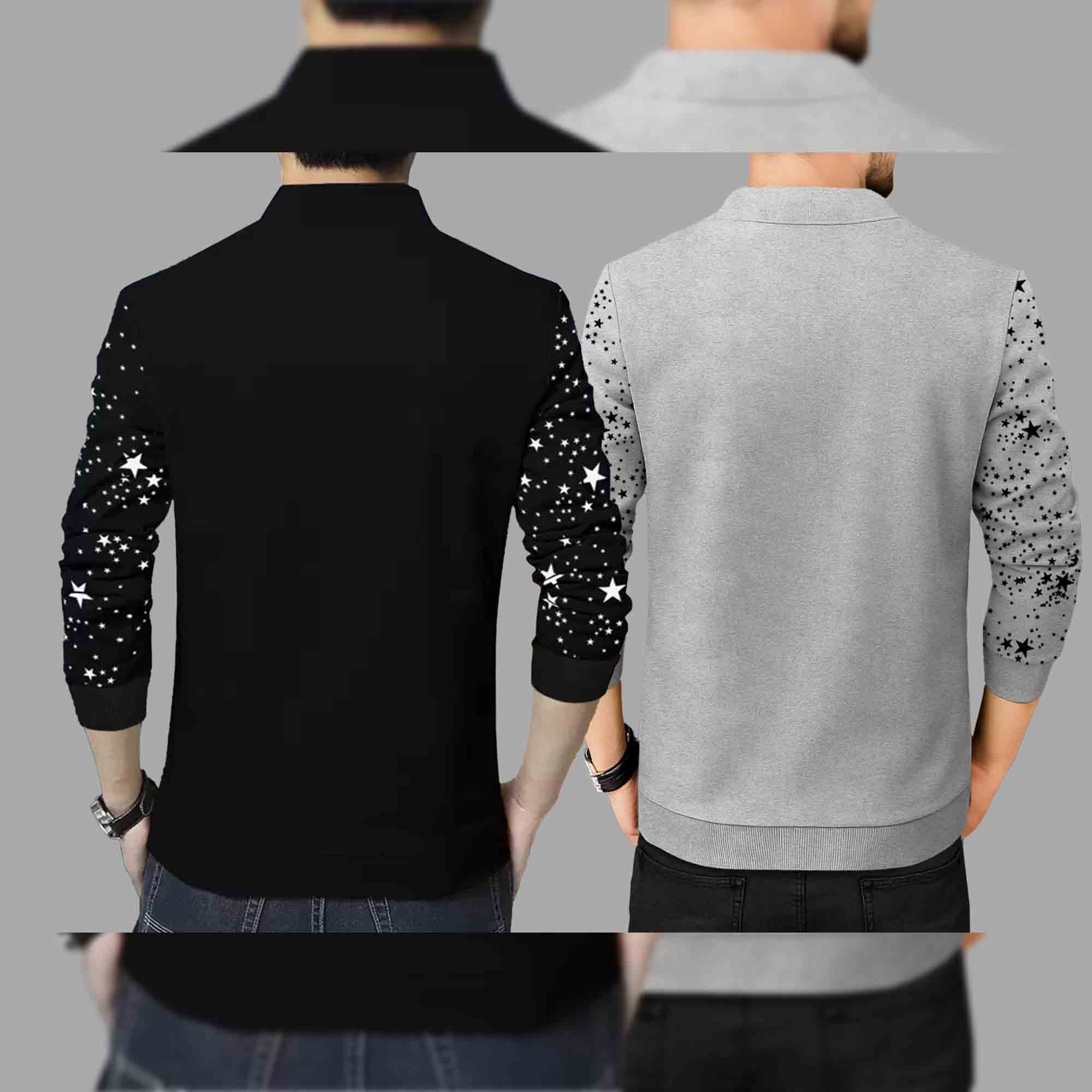 (Pack Of 2) Star Printed Round Neck Jacket Black & Grey