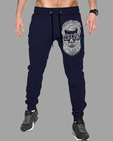 Men Printed Beard Cuffed Track Pant / Navy Blue