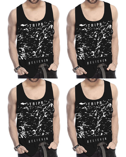 (Pack Of 4) Mens Printed Vest / Black