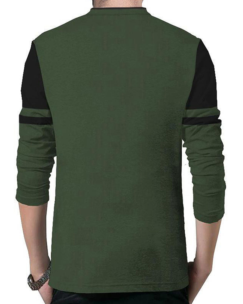 Solid Men Henley Neck Dark Green, Black T-Shirt