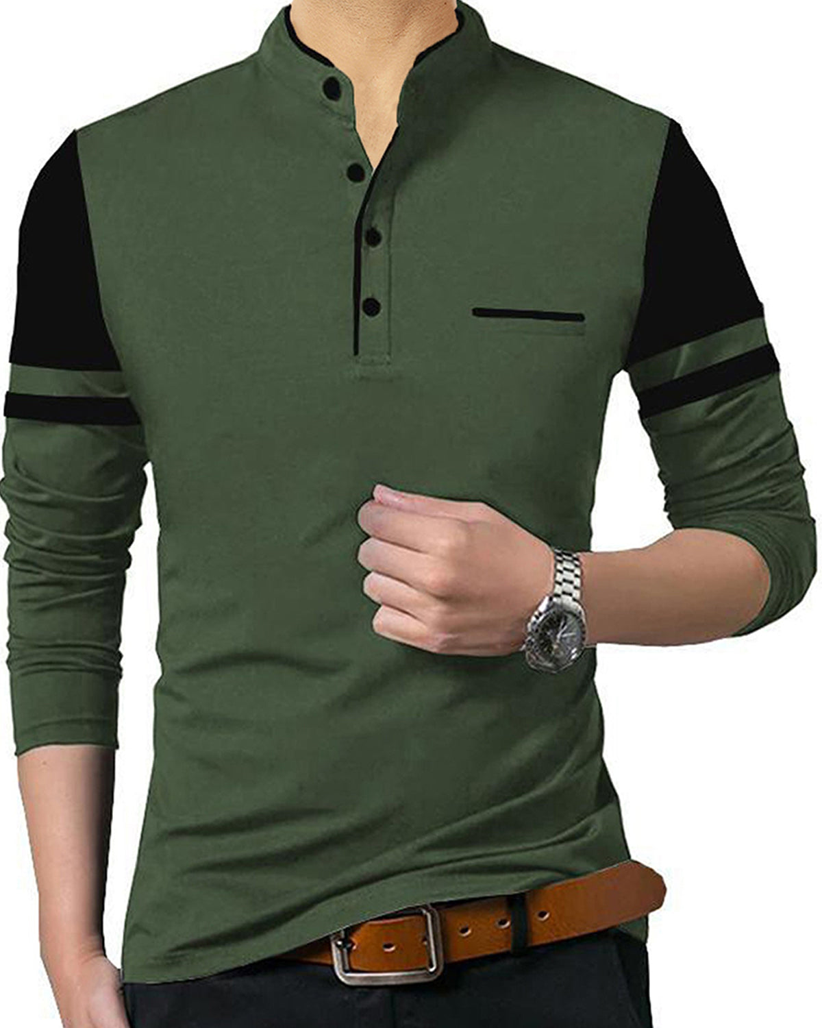 Get 60% Off: TRIPR India's Dark Green Henley T-Shirt for Men