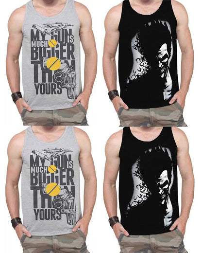 (Pack Of 4) Mens Printed Vest / Grey & Black