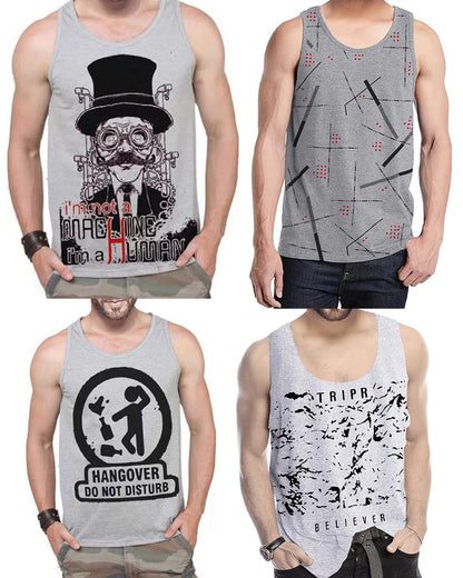 ( Pack Of 4 ) Mens Baniyans / Black & Grey