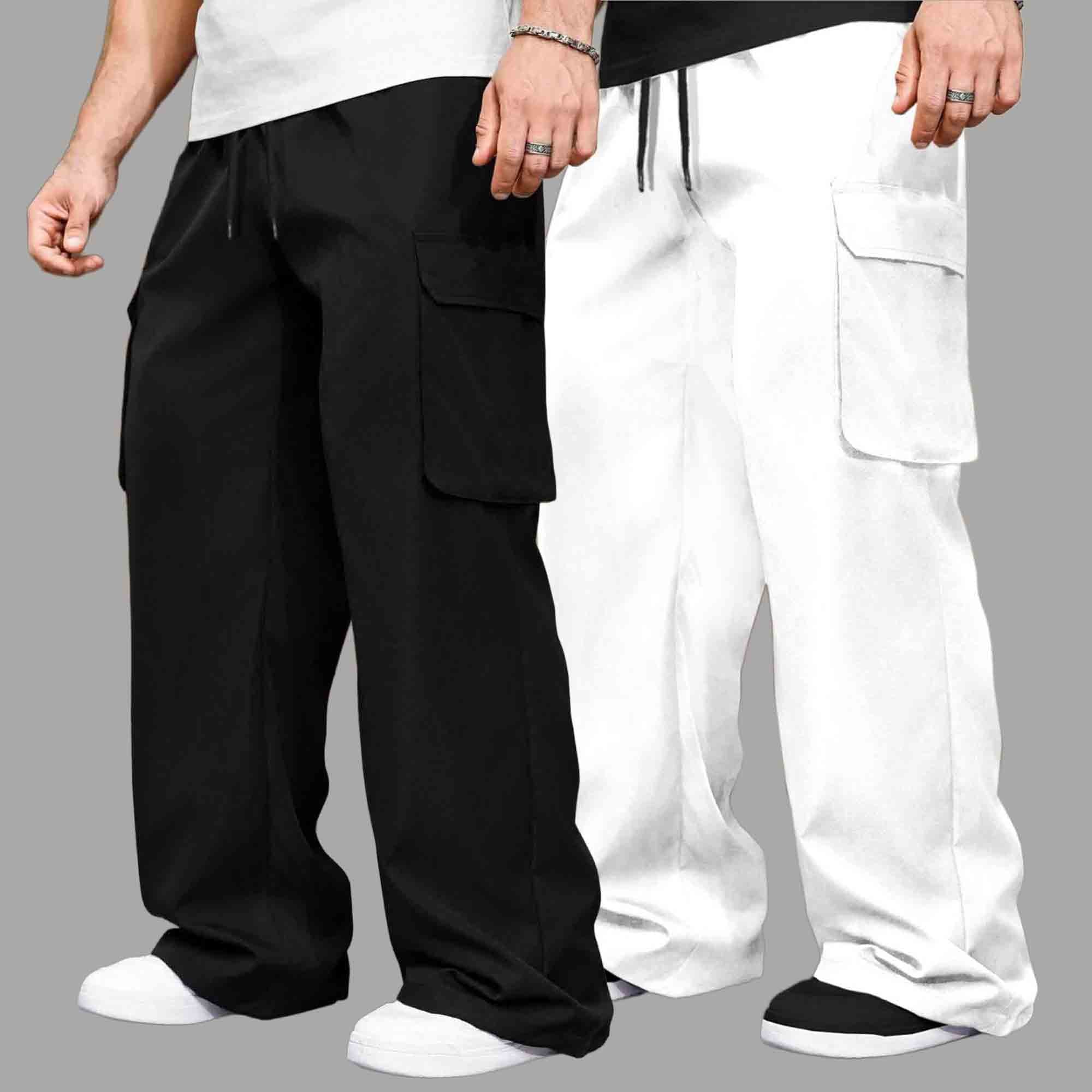 (Pack Of 2)  Multi Pockets Plain Baggy Cargos 10 Variants