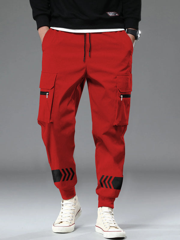 Men Red Printed Cargo Jogger