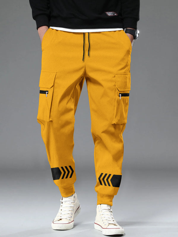 Men Yellow Printed Cargo Jogger