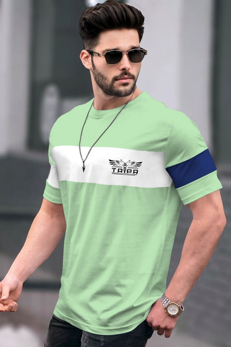 Men Green half sleeve Round Neck striped T-Shirt