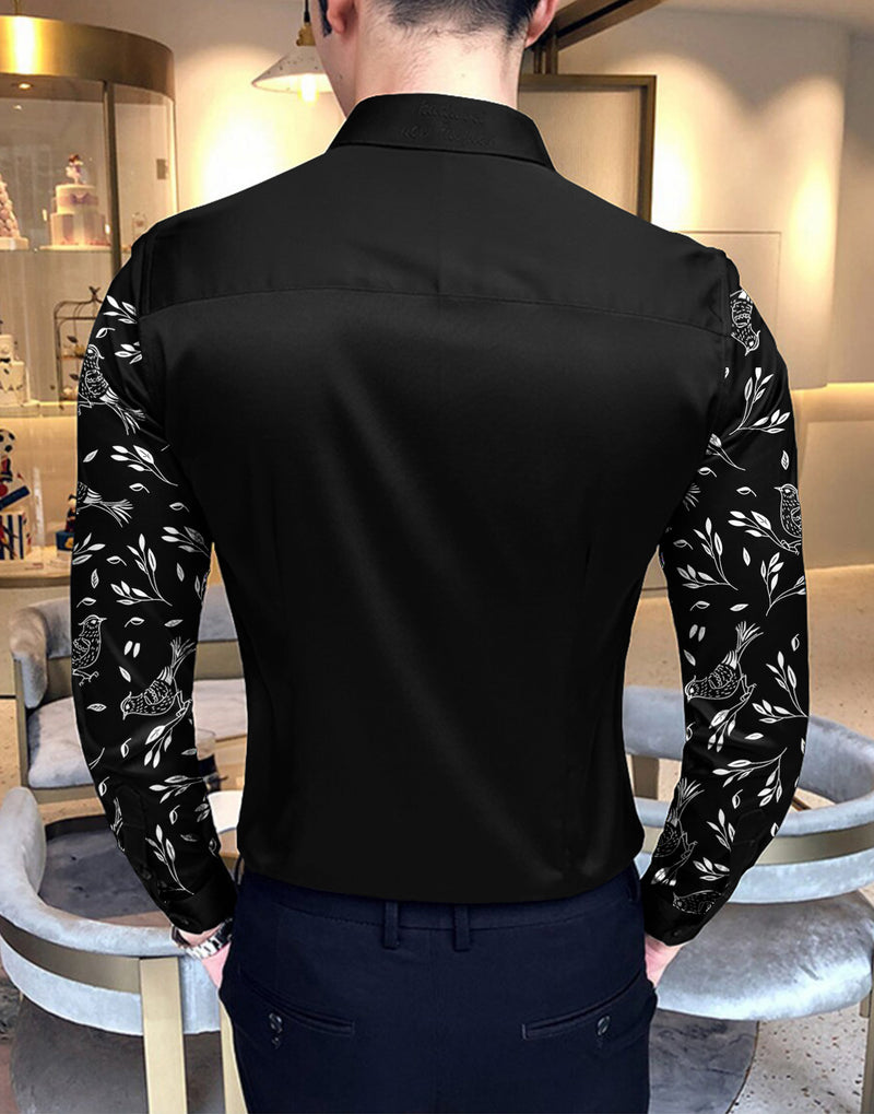 Sparrow Printed Black Party Wear Shirt
