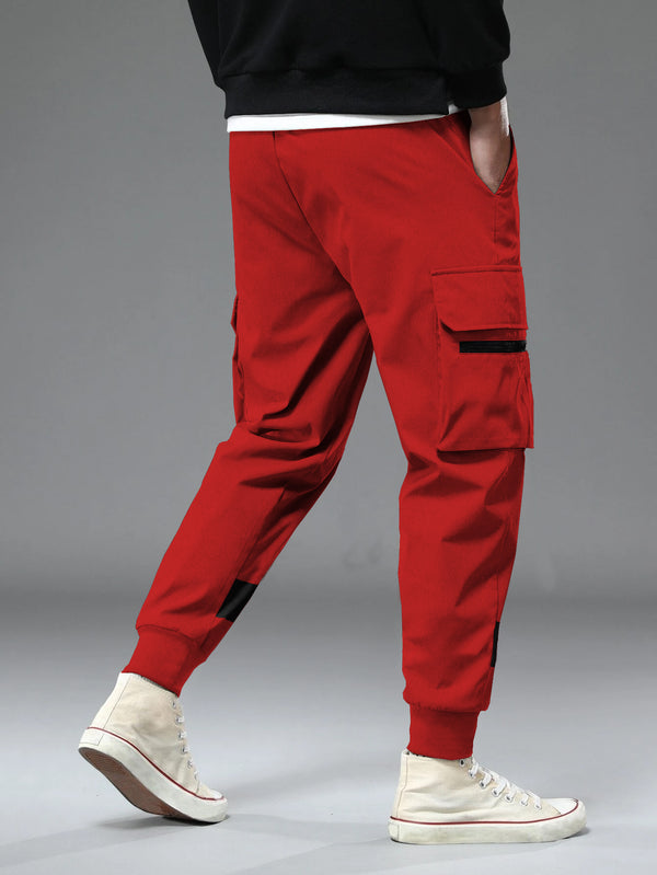 Men Red Printed Cargo Jogger