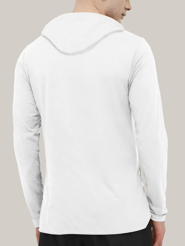 Men Printed Hooded Neck Cotton Blend White T-Shirt