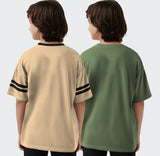 (Pack of 2) Boys Printed Cotton Blend T-Shirt / Beige - Olivegreen