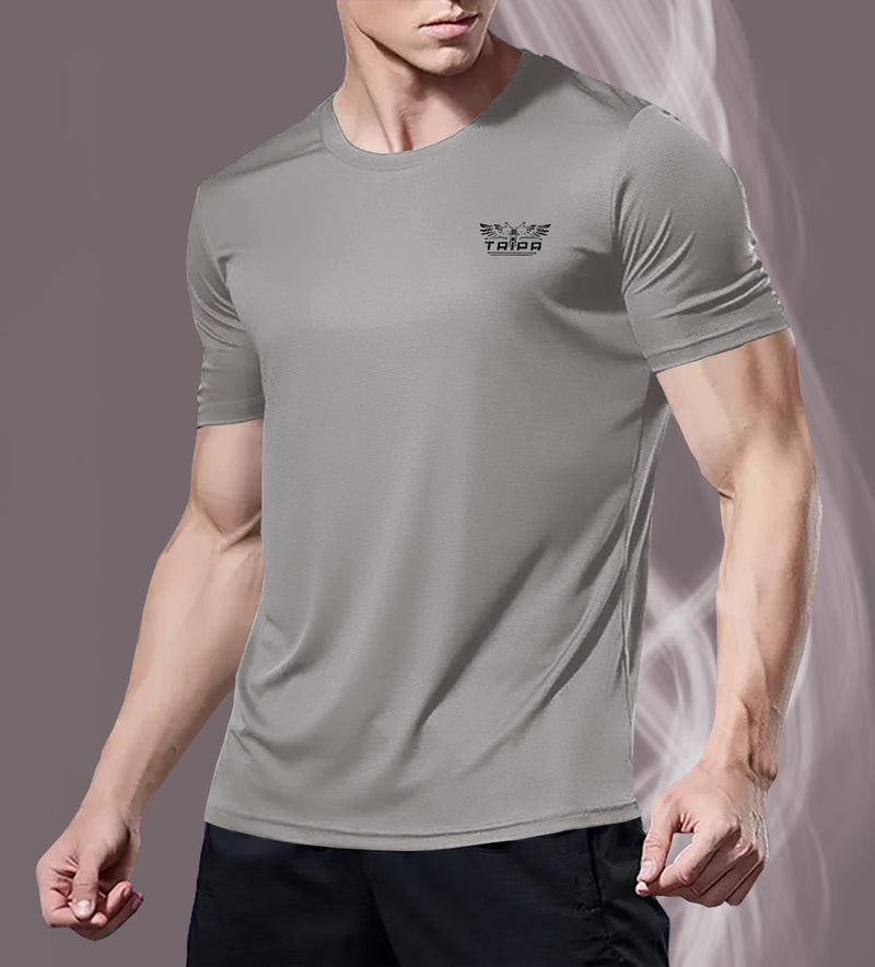 Men Solid Round Neck Polyester Grey T-Shirt