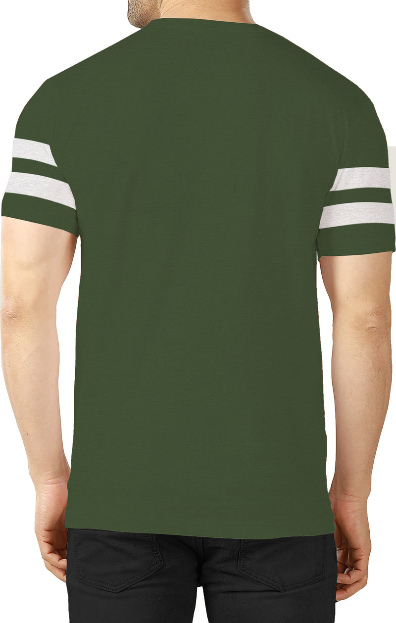 Men Striped Round Neck Cotton Blend Dark Green T-Shirt