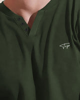 Men Solid V Neck Cotton Blend Olive Green T-Shirt