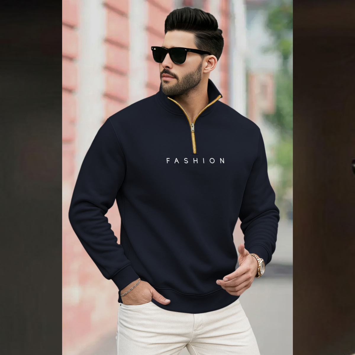 Men Quarter Zip High Neck 'FASHION' Printed Winter Sweatshirts