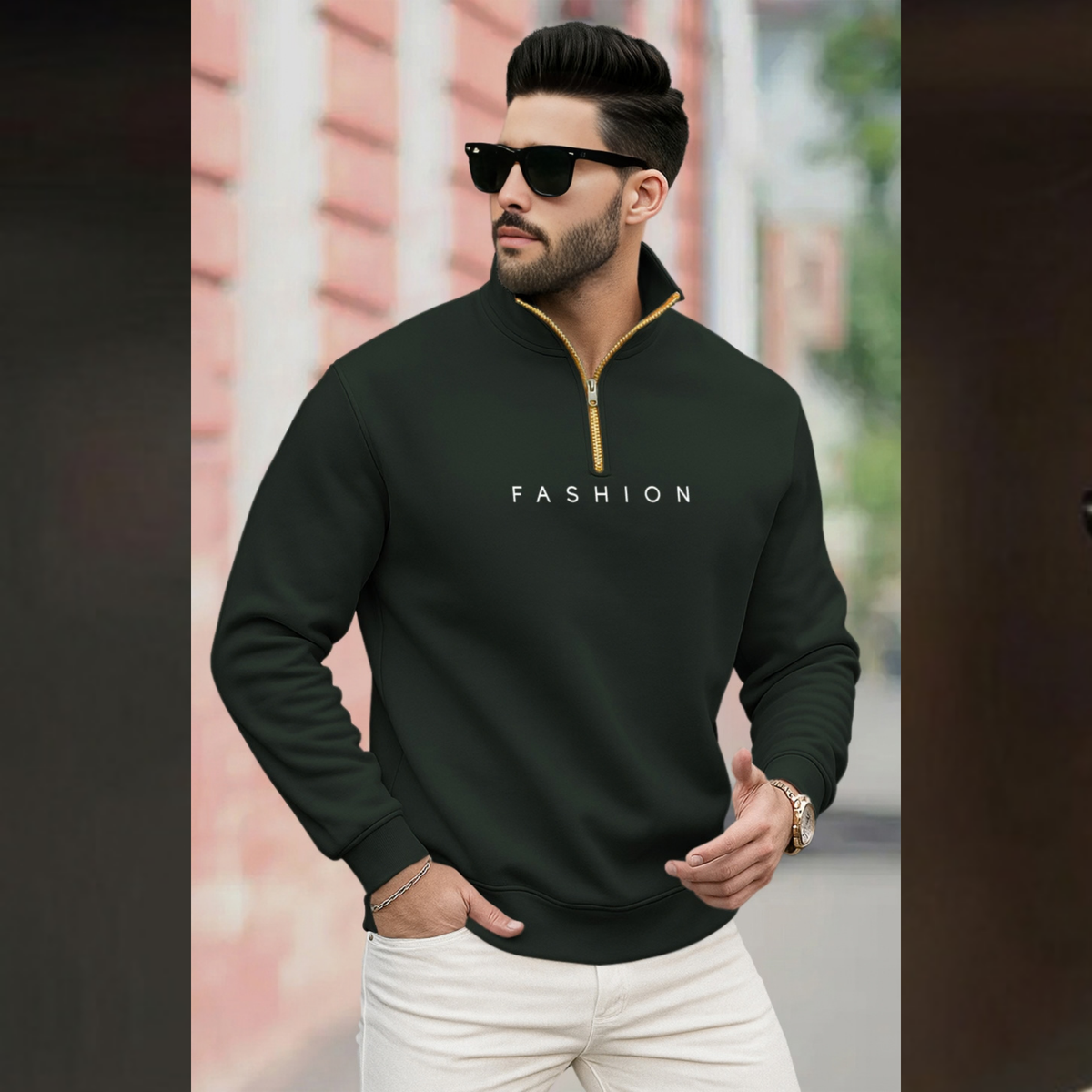 Men Quarter Zip High Neck 'FASHION' Printed Winter Sweatshirts