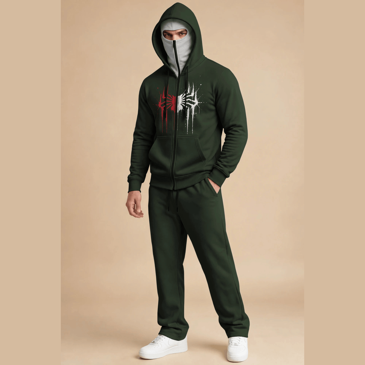 Tracksuit Mask Hooded Jackets And Plain Baggy Trackpants