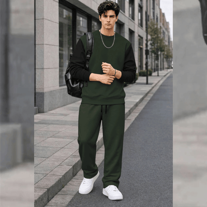 Mens Round Neck Dual Color Sweatshirt  Winter Tracksuits