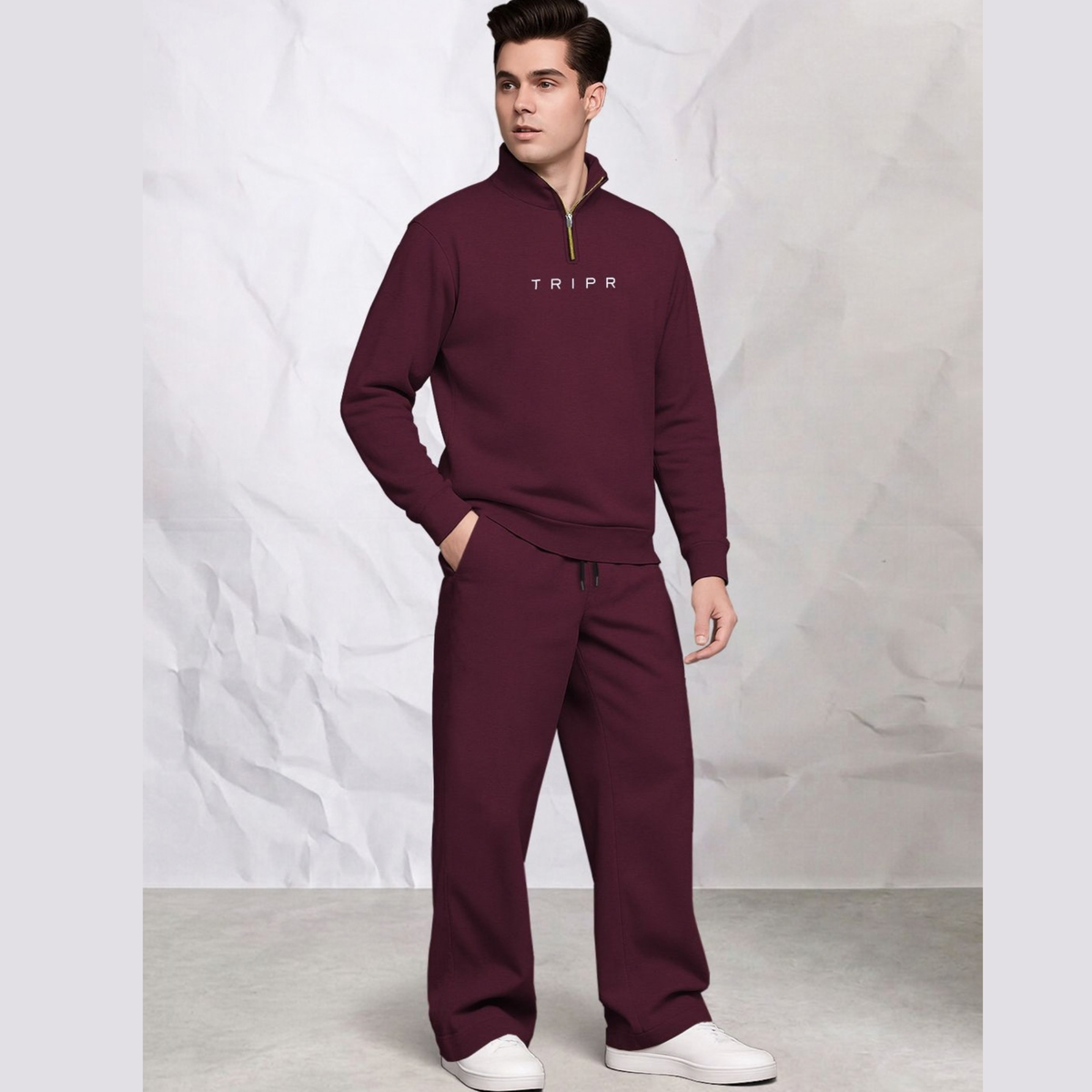 Tracksuit Men High Neck Sweatshirt & Matching Plain Loose Fit Trackpants