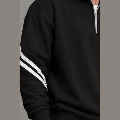 Mens Contrast Stripe Full Sleeve Pullover Sweatshirt Black