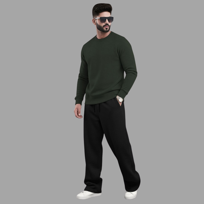 Tracksuit Men Round Neck Plain Sweatshirt & Loose Fit Plain Trackpants