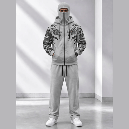 Tracksuit Hooded Mask Printed Jackets And Plain Baggy Trackpants