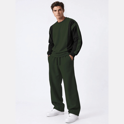 Tracksuit Men Round Neck Colorblocked Sweatshirt Plain Baggy Trackpants
