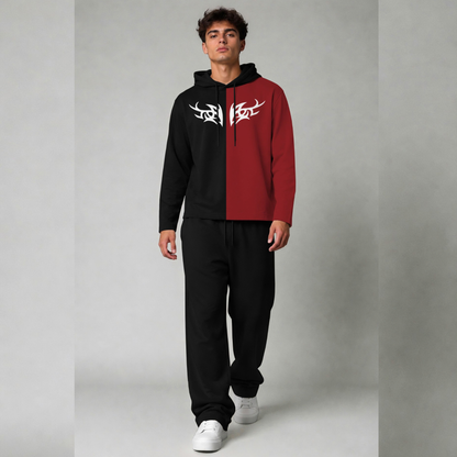 Outfit Set Plain Dual hooded Tshirt - Plain Loose Fit Trackpants