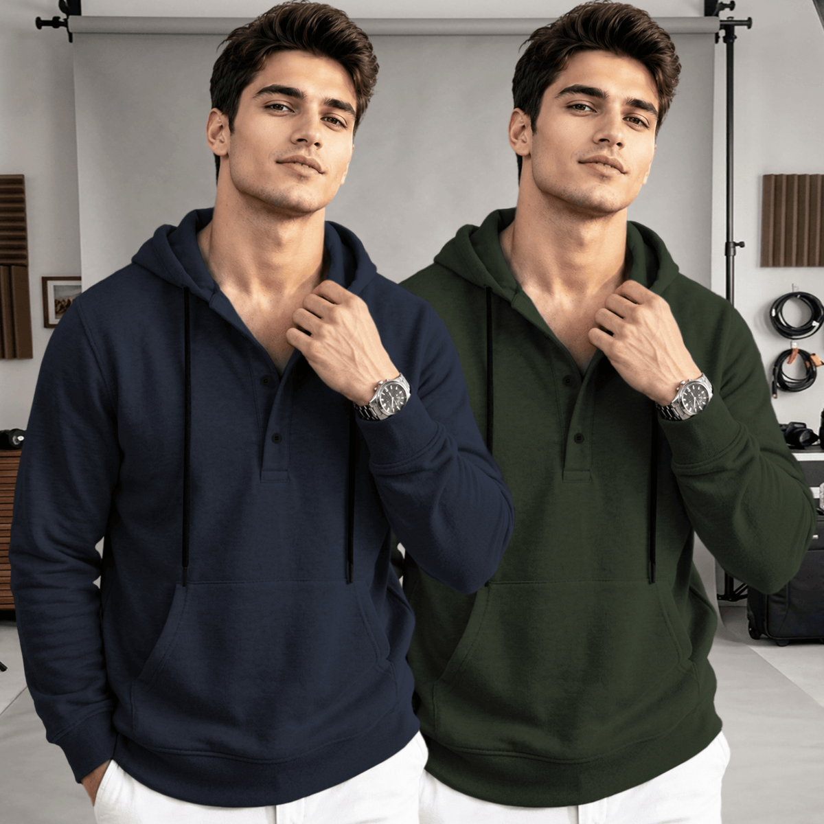 (Pack Of 2) Hooded Neck Plain Winter Sweatshirts