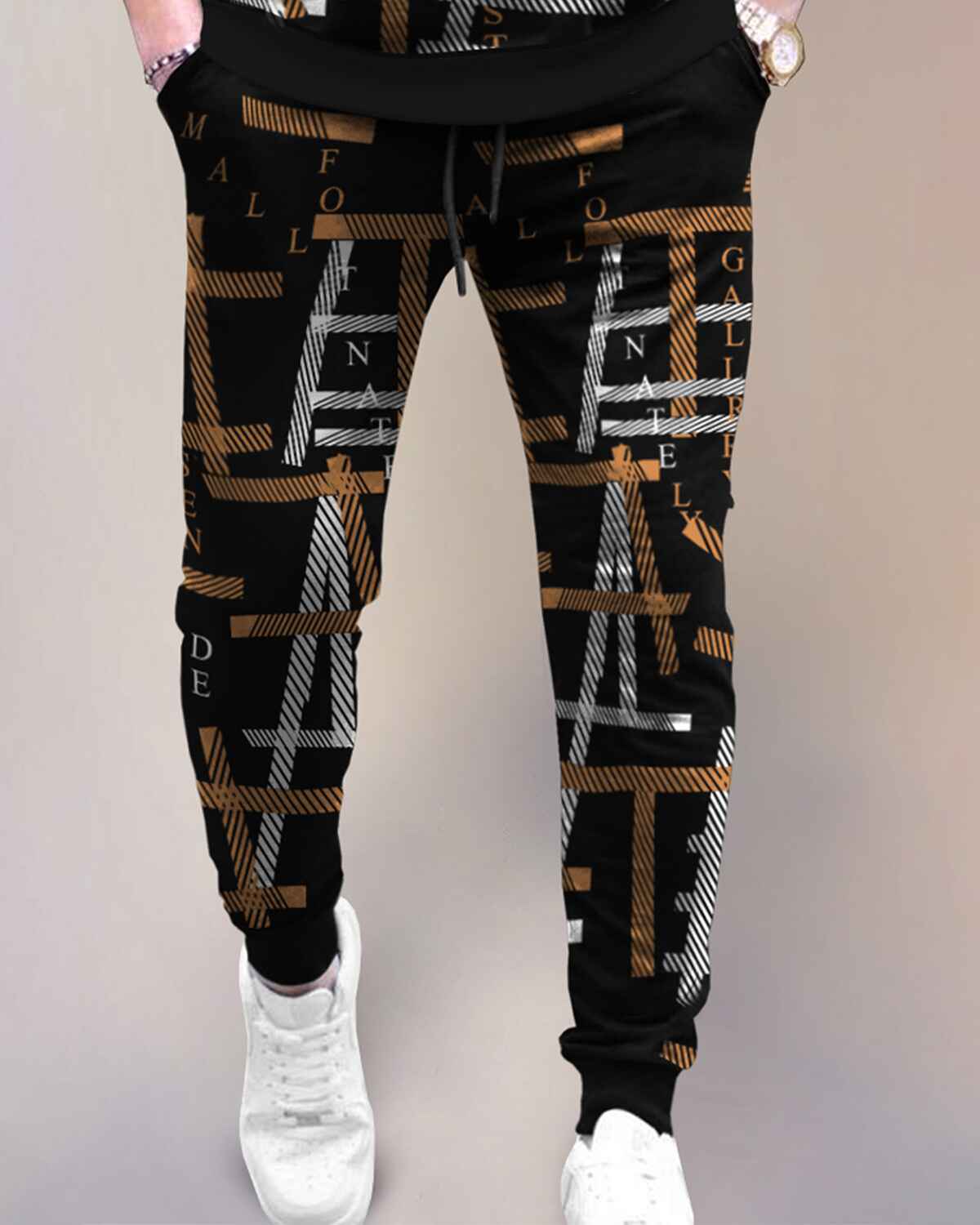 Track Suit Black-Brown Full Sleeve All Over Print T-shirt & Printed Trackpant
