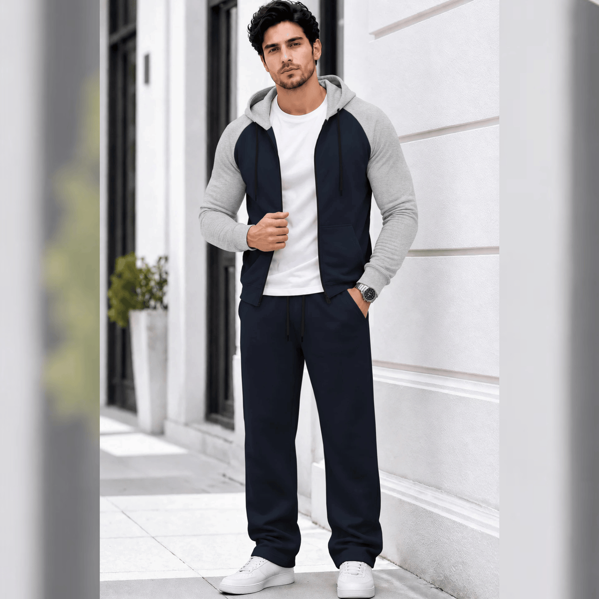 Mens Hooded Neck Dual Color Jacket Winter Tracksuits