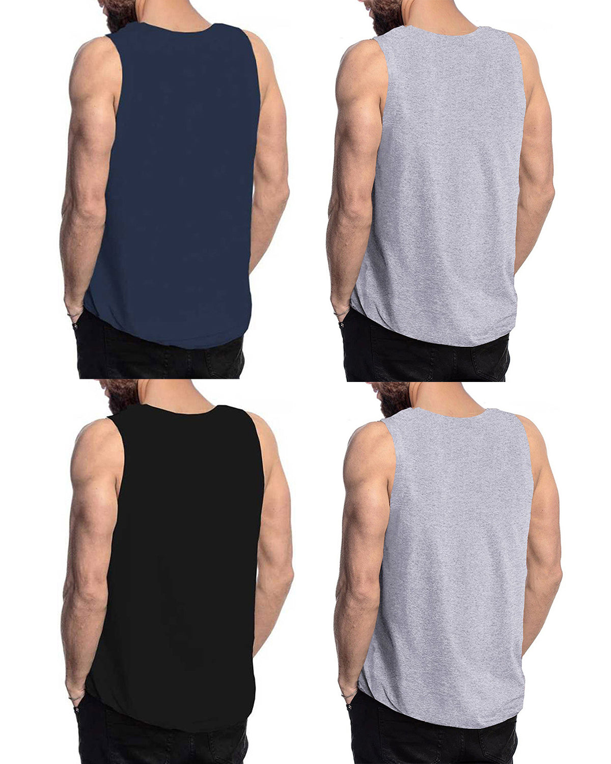 (Pack Of 4) Mens Printed Vest / Navy & Grey & Black & Grey