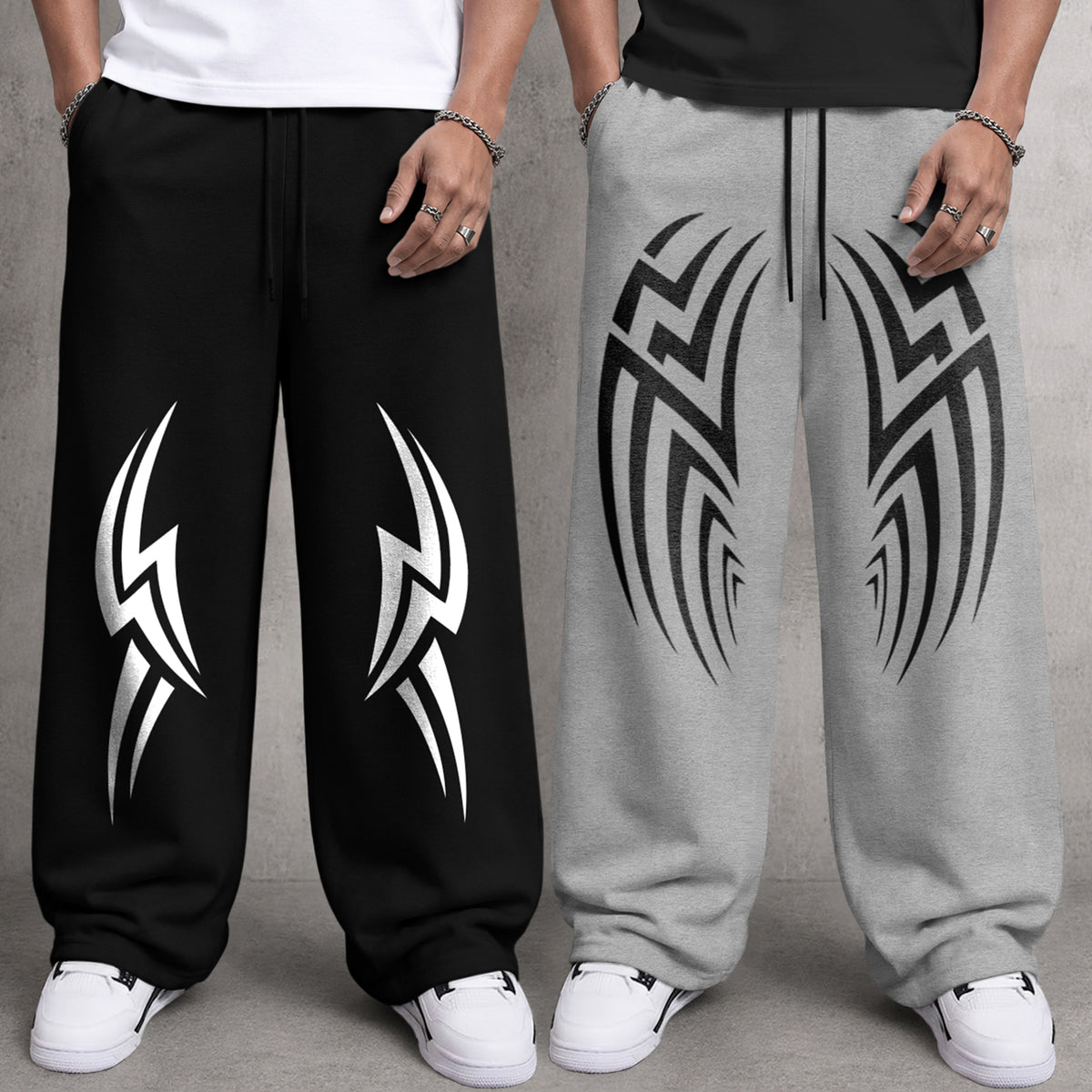 (Pack of 2) Mens Printed and Solid Baggy Fit Track Pants Combo